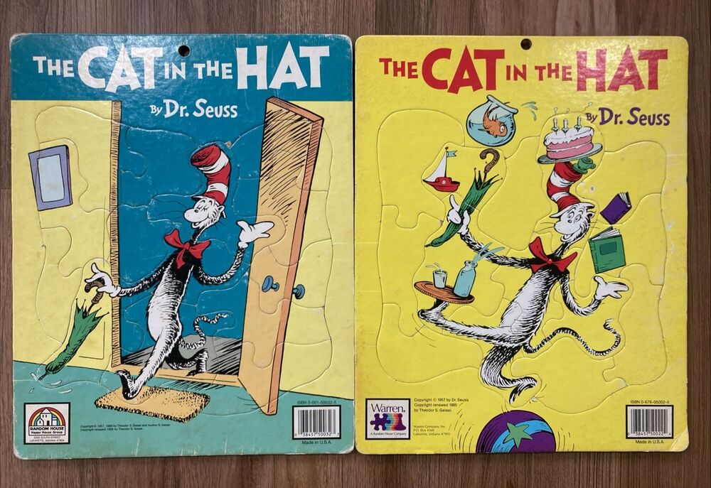 Cat In The Hat Puzzle Set Of 2 • Vintage 1985, '88 Wood Board • Dr. Seuss